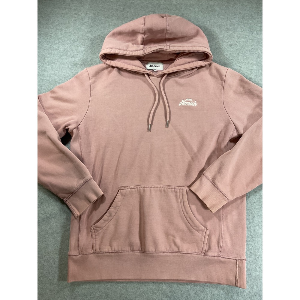 Jiberish Pink Pullover Hoodie Organic Cotton Fleece Sweatshirt Womens Large 2045